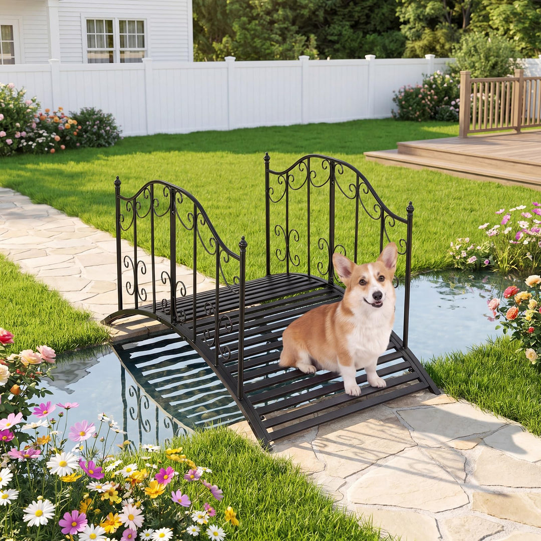 Giantex 4 FT Metal Garden Bridge with Powder-Coated Finish &amp; Scrollwork Rails