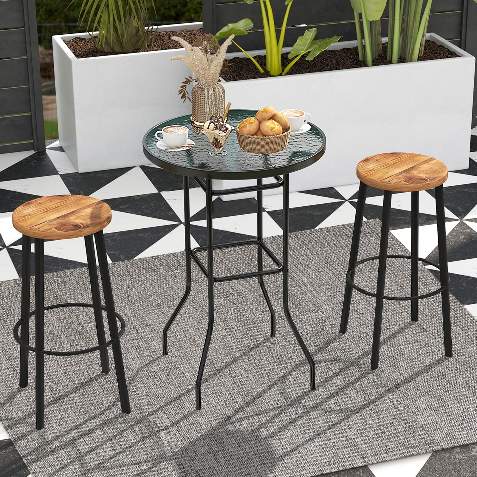 Giantex Patio Bar Table, 38" Height High Top Bistro Table, 27" Round Tempered Glass Tabletop