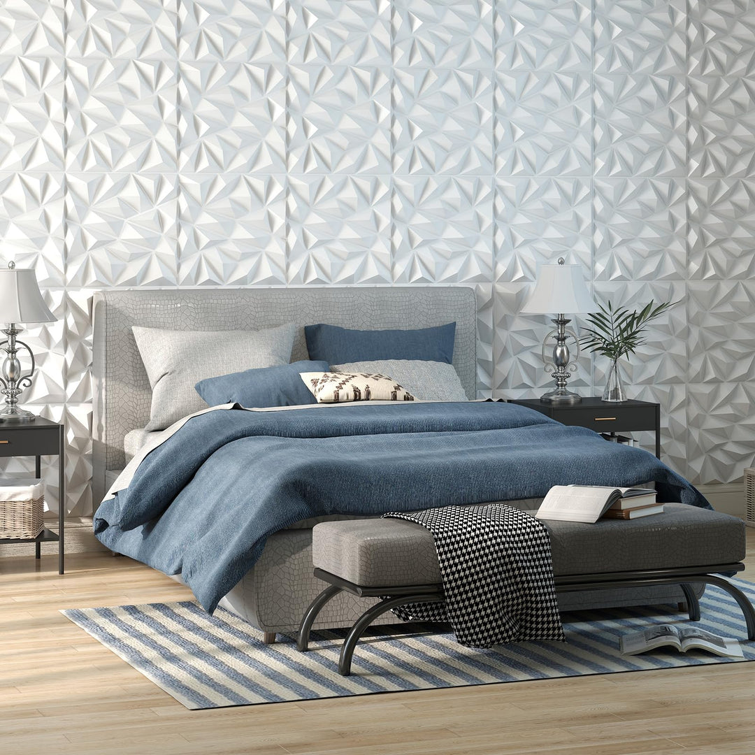 Giantex 3D Wall Panels, 20"x20" White PVC Decorative Wall Tiles with Diamond Pattern