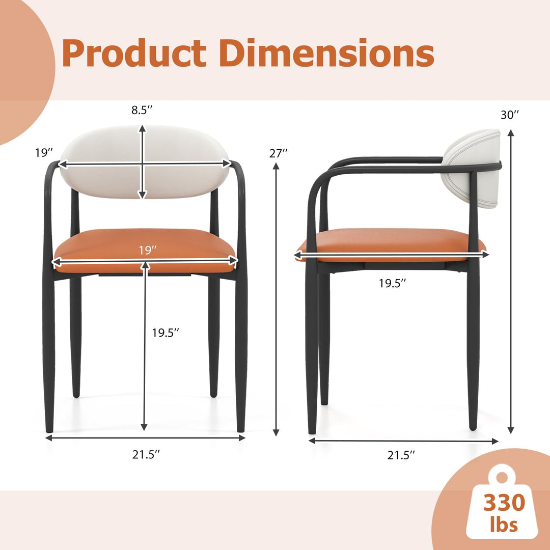 Giantex Modern Dining Chairs Set of 2/4 Faux Leather Upholstered Kitchen Chairs with Orange Padded Seat