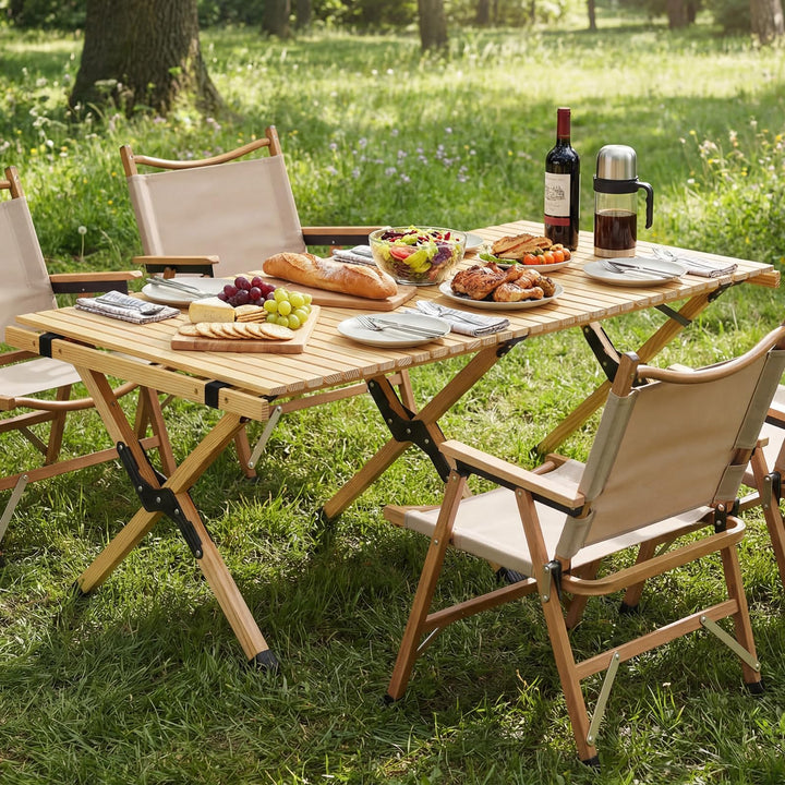 Giantex Portable Roll-Up Pine Wood Picnic Table with Carry Bag (48" L x 24" W x 18" H)