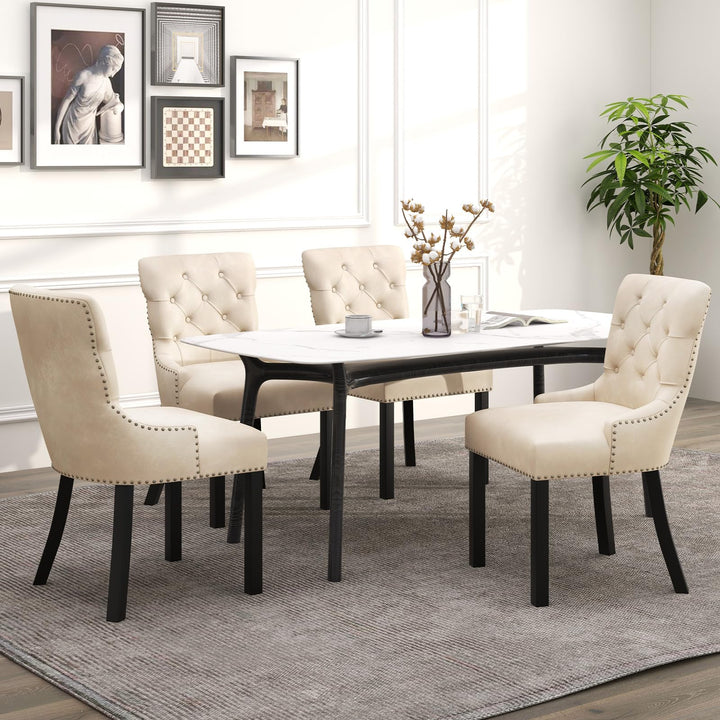 Gianex Upholstered Dining Chairs Set, Wood Wingback Accent Chairs w/Rubber Wood Legs & Nailhead Button Tufted Back