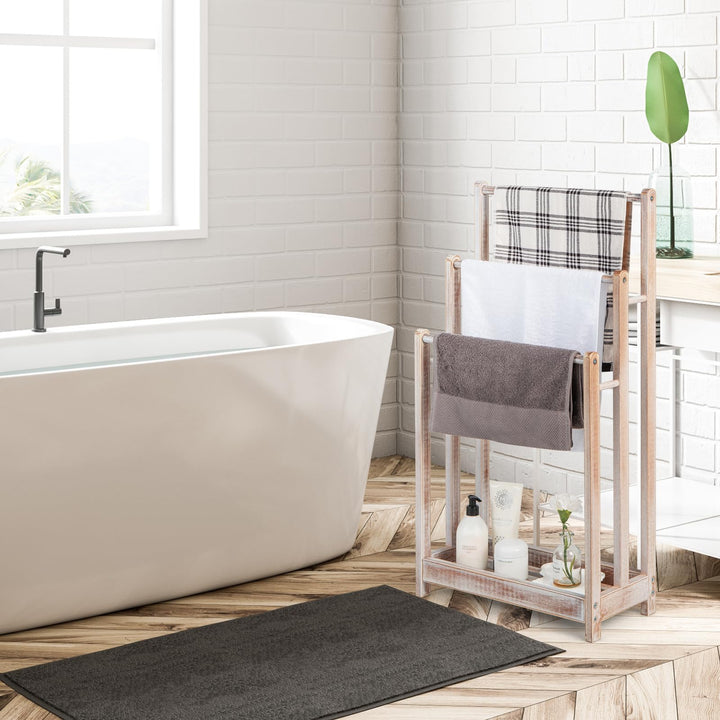 Bamboo Bathroom Shelf 3-Tier Wall Mount Storage Rack Multifunctional Adjustable Layer Free Standing Toilet Utility Shelves Living Room Kitchen Black