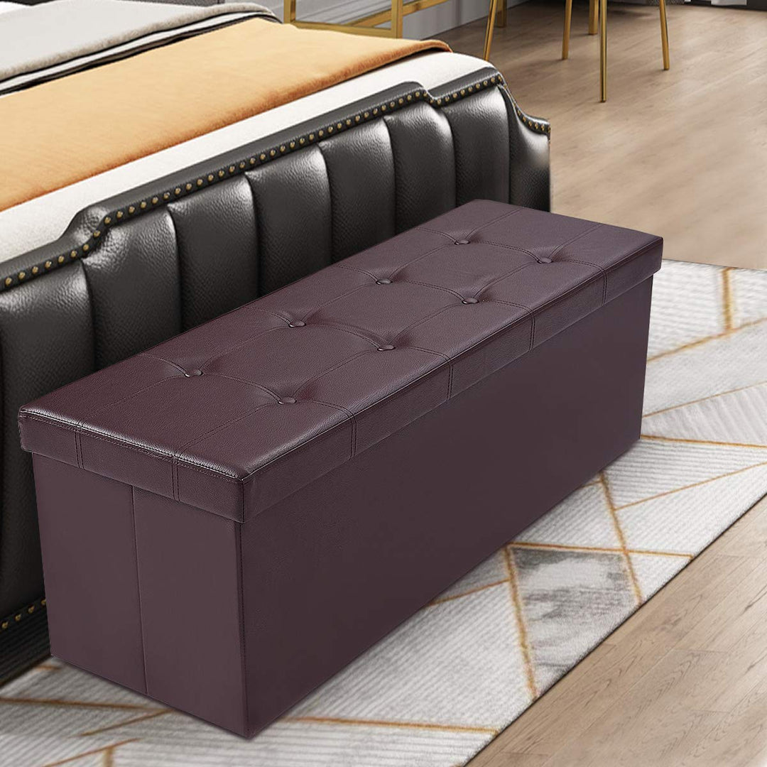 Giantex 45" Folding Storage Ottoman Bench, Faux Leather