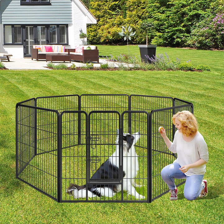Giantex Dog Playpen Outdoor 32" H - 8/16 Panels Metal Pet Fence for Medium Dogs, Heavy Duty Dog Pen Exercise Fence with Door