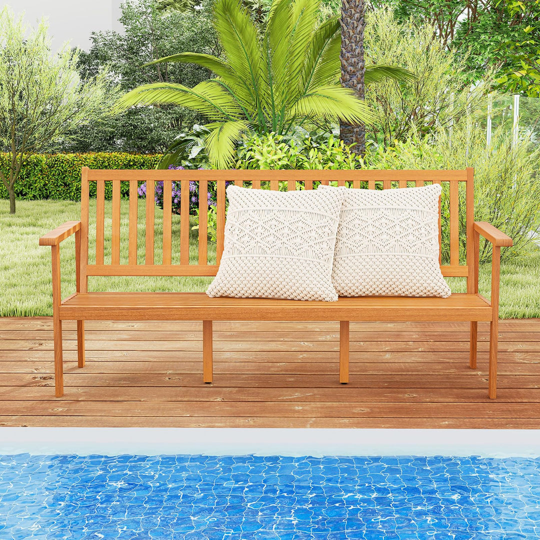 Giantex Acacia Wood Outdoor Bench, 3-Seat Patio Bench with Removable Seat Cushion