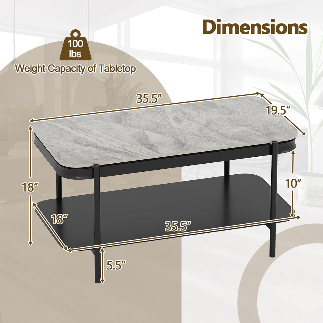 Giantex 2-Tier Coffee Table with Storage Faux Mable Center Table w/Sintered Stone Top