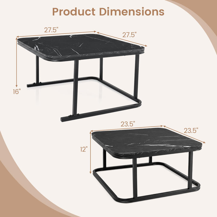 Giantex Nesting Coffee Table Set of 2 with Metal Frame