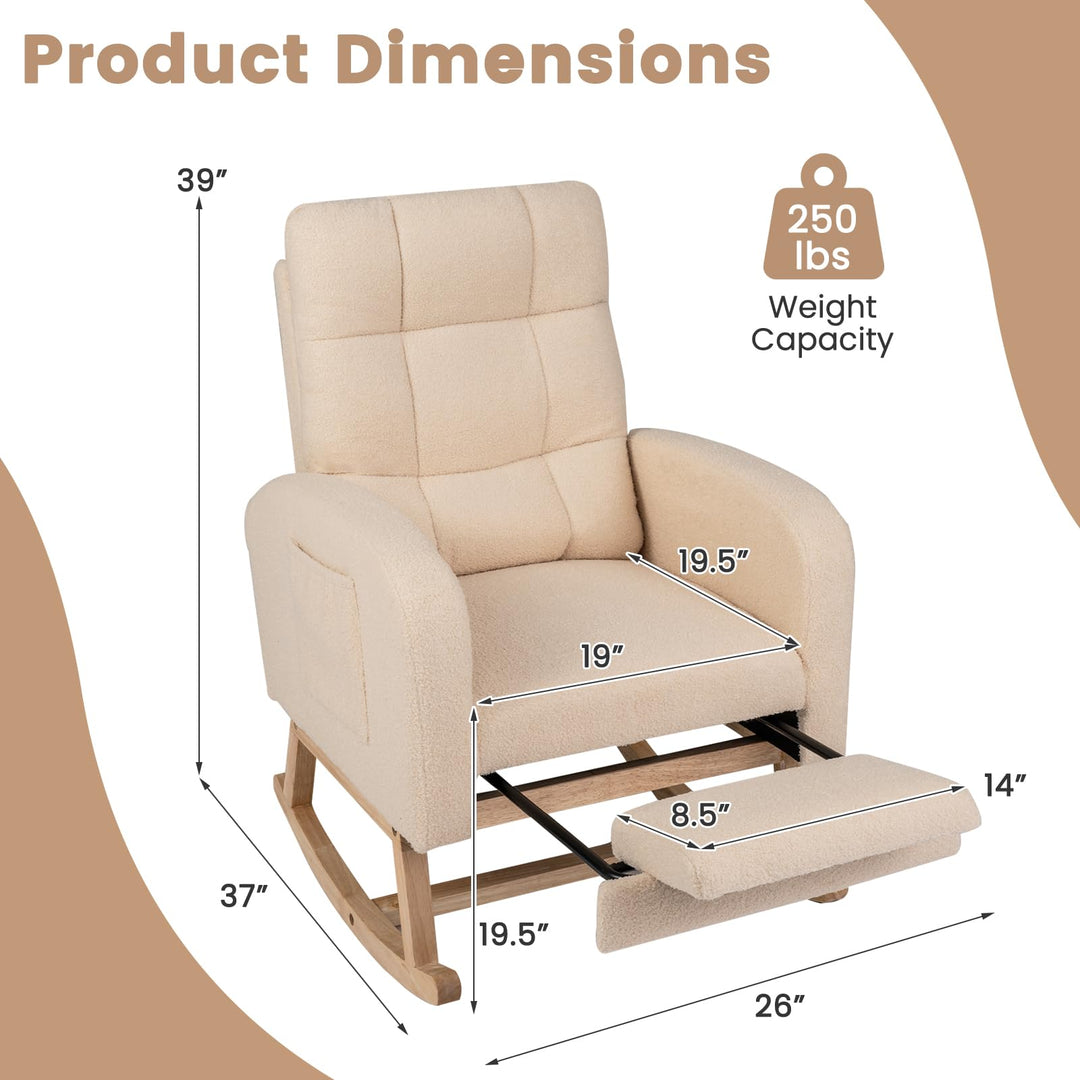 GIANTEX Nursery Rocking Chair, Teddy Upholstered Glider Chair with Footrest