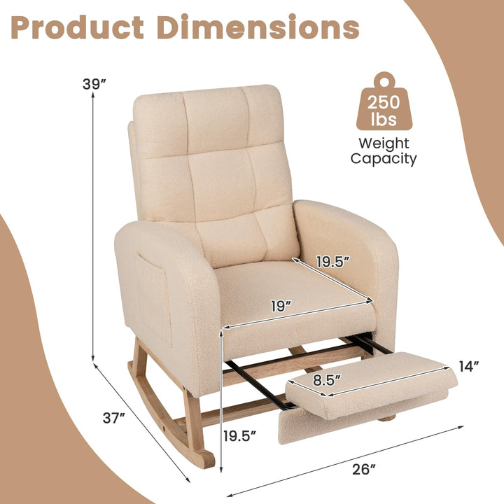 GIANTEX Nursery Rocking Chair, Teddy Upholstered Glider Chair with Footrest
