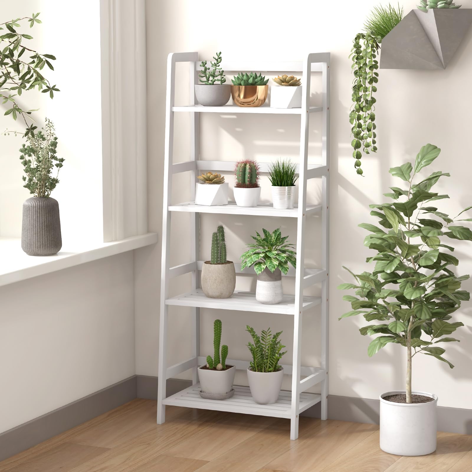 Giantex 4-Tier Bamboo Plant Stand Flower Pots Holder Display Shelf, 47.5"