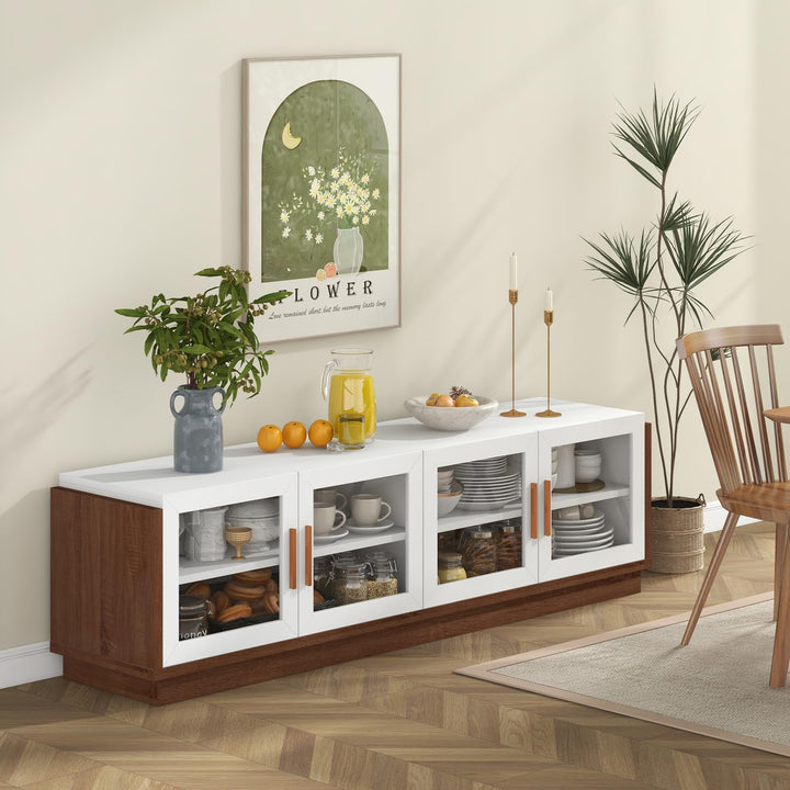 Giantex Large TV Stand for TVs up to 75”, Entertainment Center with 4 Tempered Glass Doors