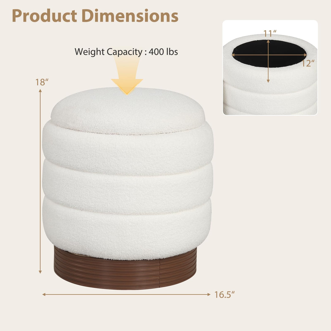 Giantex Round Ottoman with Storage 360° Swivel Boucle Vanity Stool
