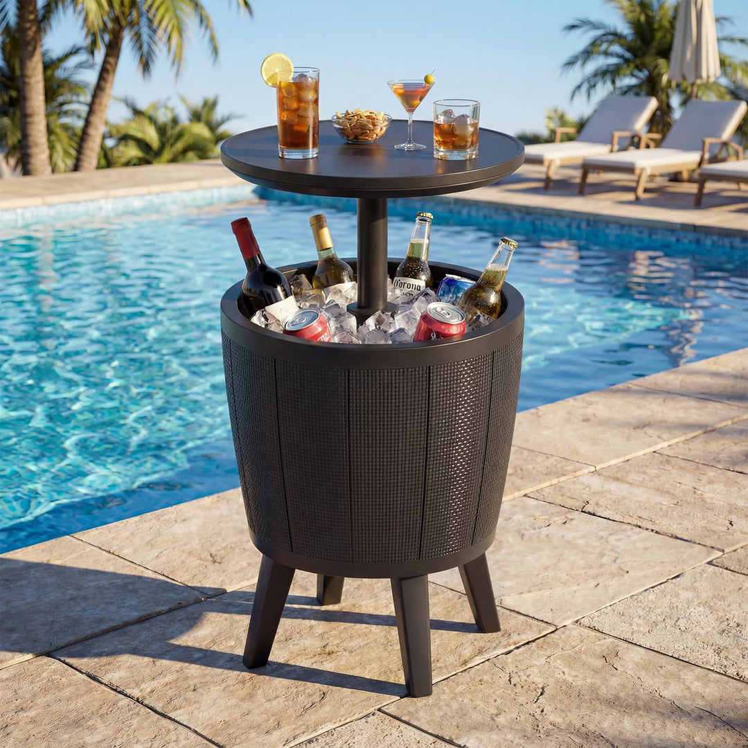Giantex 3-in-1 Outdoor Cooler Bar Table | 10-Gallon Ice Bucket with Lift-Top Cocktail Table