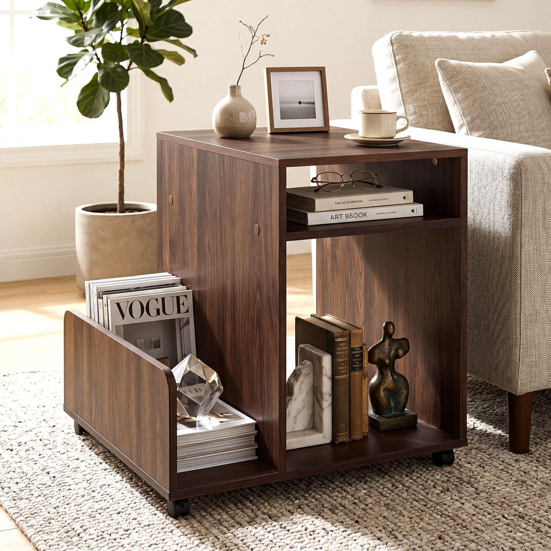 Giantex 3-Tier Rolling End Table w/Magazine Rack &amp; Open Storage Shelves (1/2)