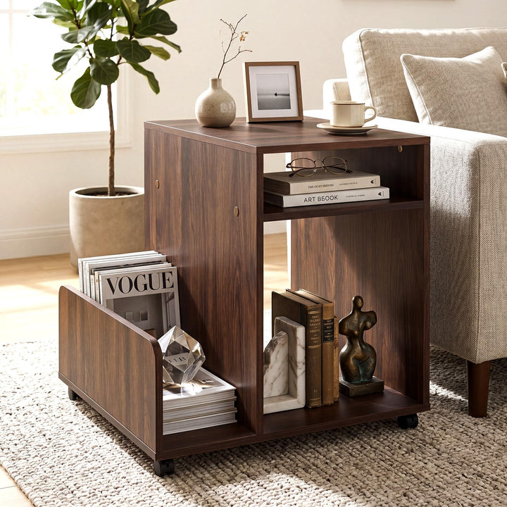 Giantex 3-Tier Rolling End Table w/Magazine Rack &amp; Open Storage Shelves (1/2)