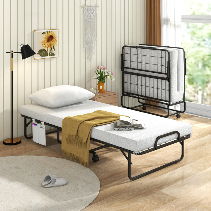 Giantex Folding Bed with Mattress and Top Pillow, Cot Portable Guest Bed w/Metal Frame, 75" x 31"