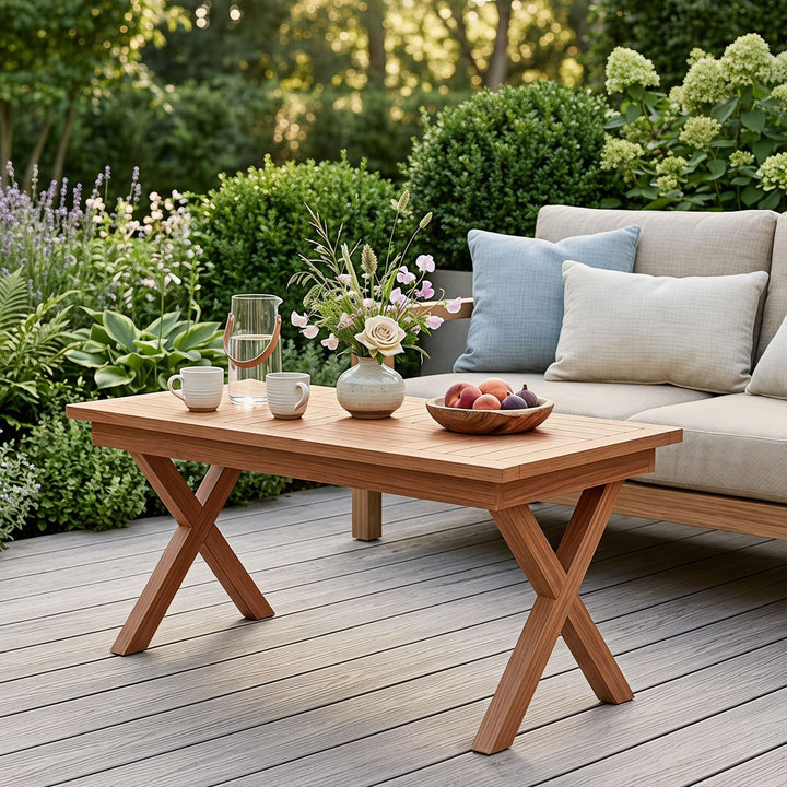 GIANTEX 31.5" Outdoor Teak Wood Coffee Table with X-Shaped Support Legs
