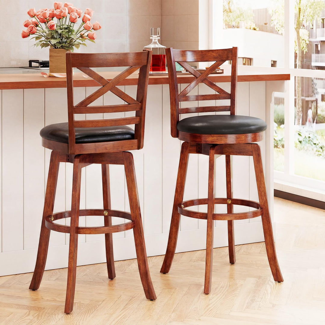 Giantex 30.5 Inch Bar Height Chairs Stools Set of 2/4 with PU Faux Leather Upholstered Seat