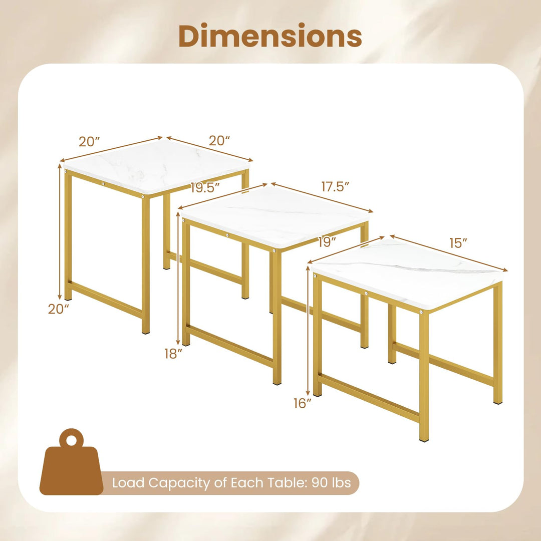 Giantex Nesting Coffee Table Set of 3 | Faux Marble Coffee Table with Metal Frame