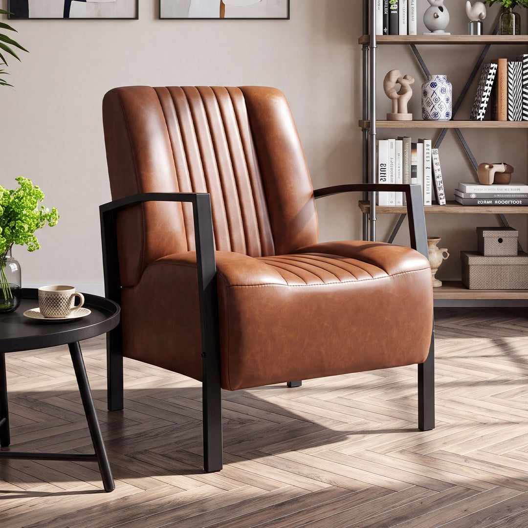 Giantex PU Leather Upholstered Armchair with Padded Seat &amp; Back (1/2)
