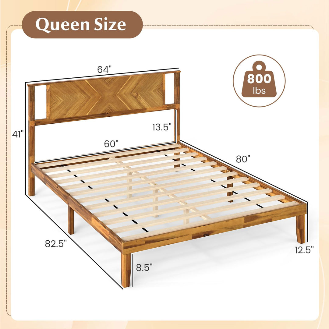 Giantex Acacia Wood Platform Bed Frame Mid-Century Modern Bed Frame with Headboard