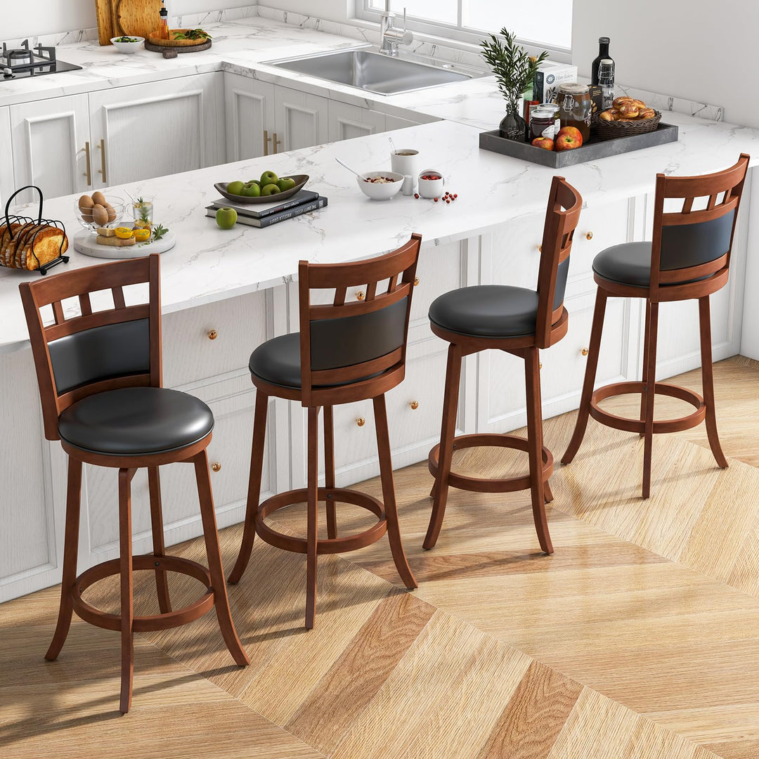 Giantex Wood Bar Stools Set, 31" Swivel Bar Height Barstools w/Back, Rubber Wood Frame