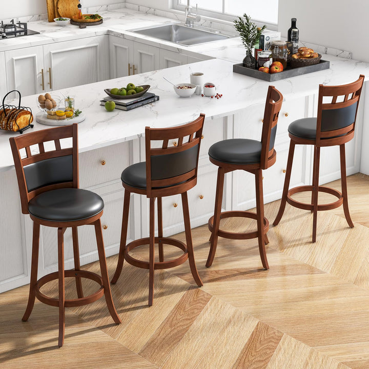 Giantex Wood Bar Stools Set, 31" Swivel Bar Height Barstools w/Back, Rubber Wood Frame