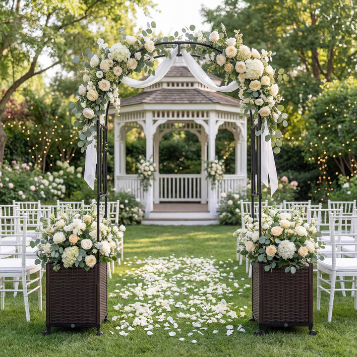 Giantex Metal Garden Arch Trellis Arbor with 2 Self-Watering Planter Boxes