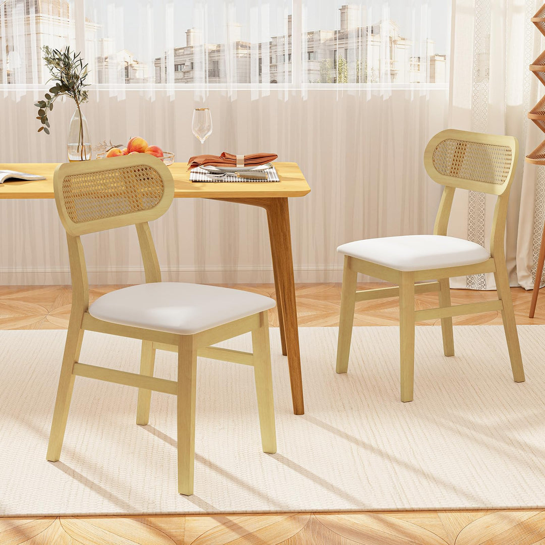 Giantex Faux Leather Upholstered Kitchen Chairs w/Breathable Mesh Cane Backrest