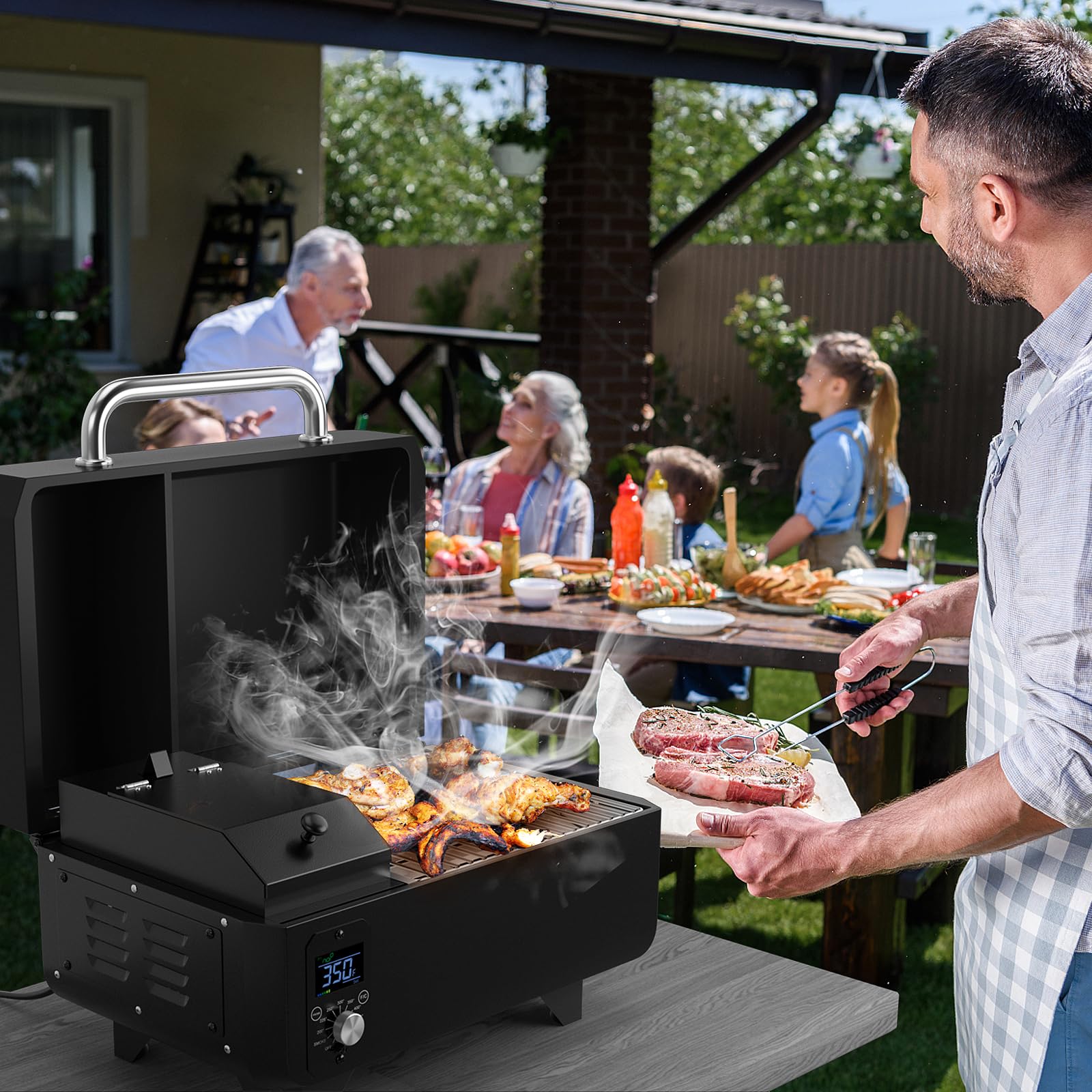 Giantex Pellet Grill and Smoker - Portable Tabletop Wood Pellet Smoker with Temperature Control