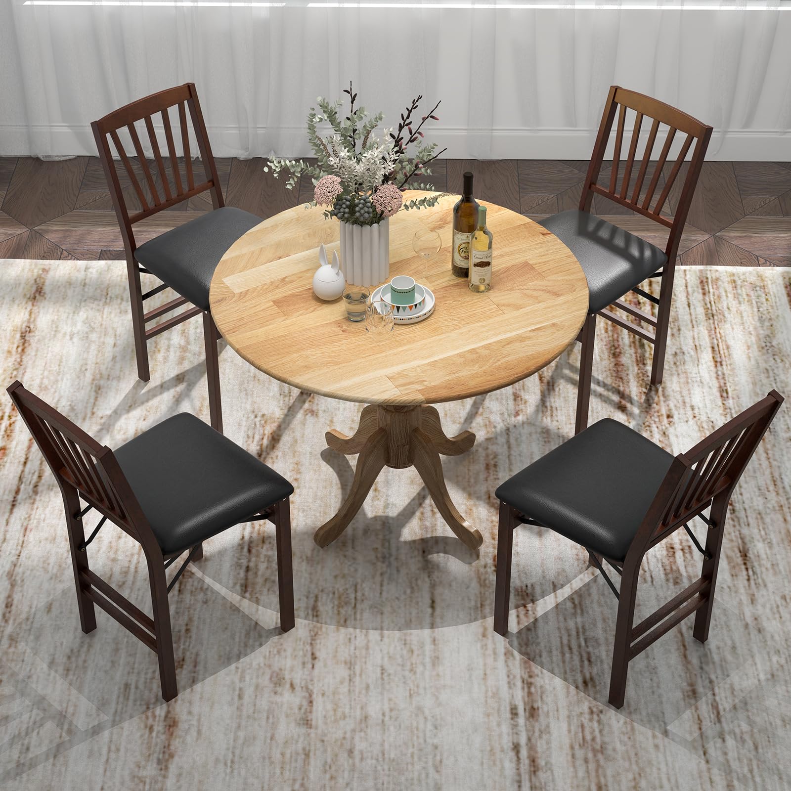 Giantex Wooden Dining Table, Dining Table with 40" D Round Tabletop & Curved Trestle Legs