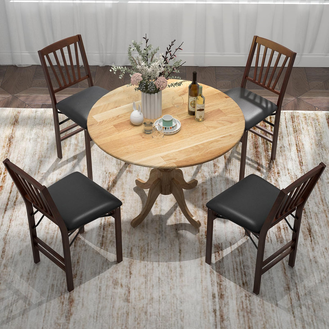 Giantex Wooden Dining Table, Dining Table with 40" D Round Tabletop & Curved Trestle Legs