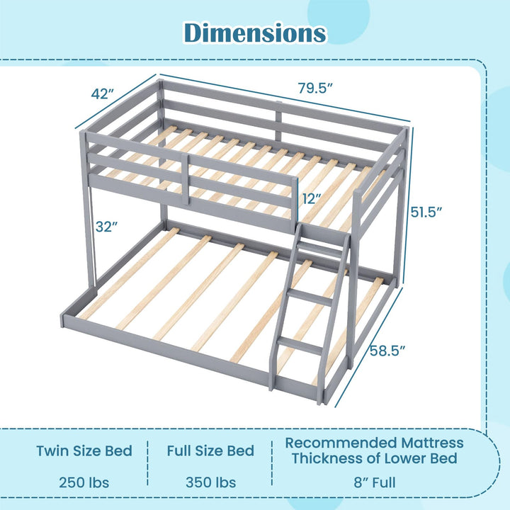 Giantex Twin Over Full Bunk Bed Solid Wood Kids Bunk Bed with Full-Length Guardrails & Ladder