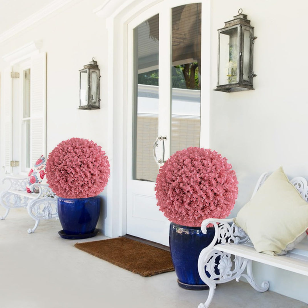 Giantex 2 PCS Artificial Plant Topiary Ball, 17.5'' Pink Faux Eucalyptus Decorative Balls for Wedding Home Decor