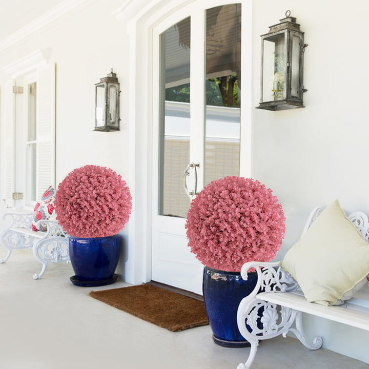 Giantex 2 PCS Artificial Plant Topiary Ball, 17.5'' Pink Faux Eucalyptus Decorative Balls for Wedding Home Decor