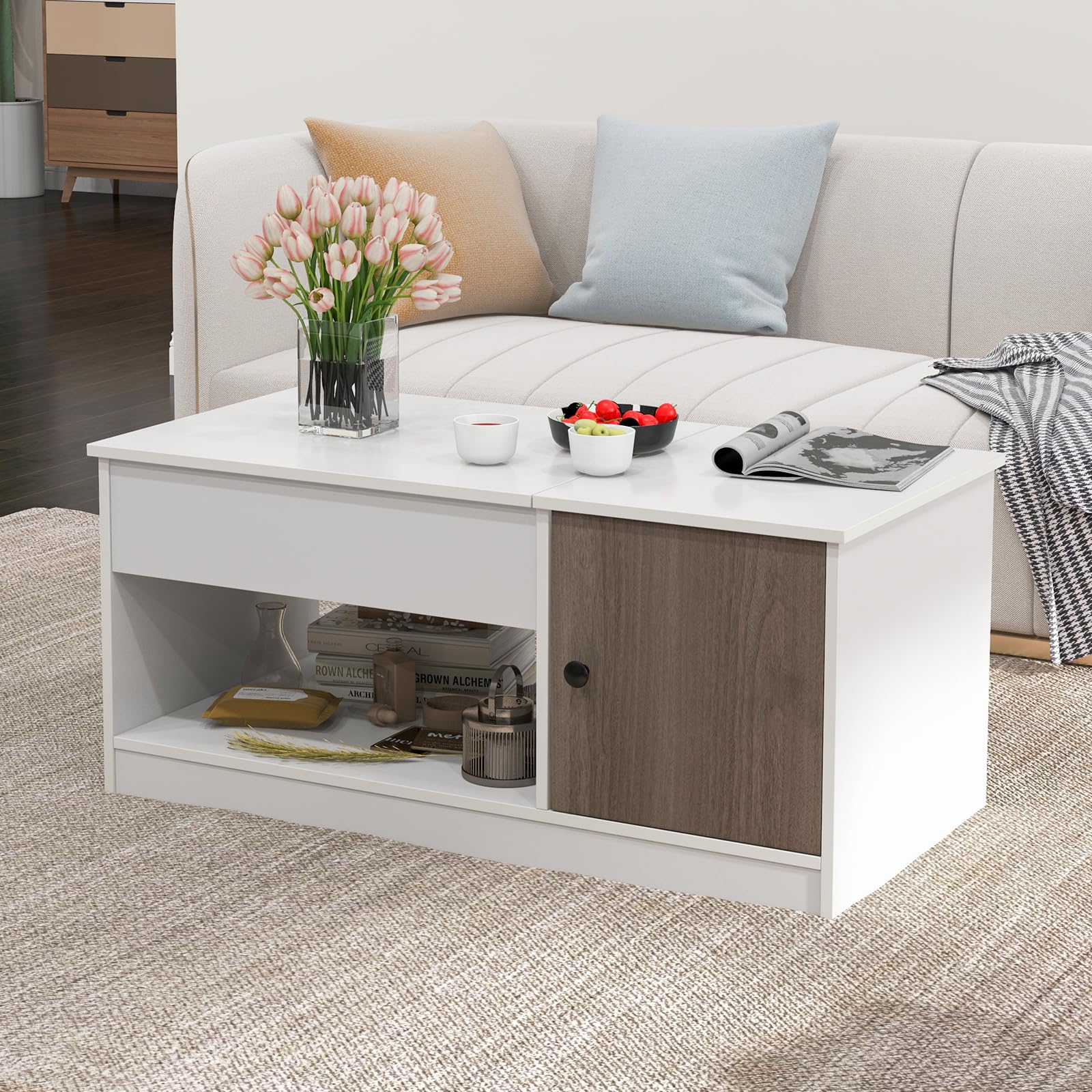 Giantex Lift-Top Coffee Table, Modern Center Table w/Lift Tabletop, Open & Hideaway Compartments