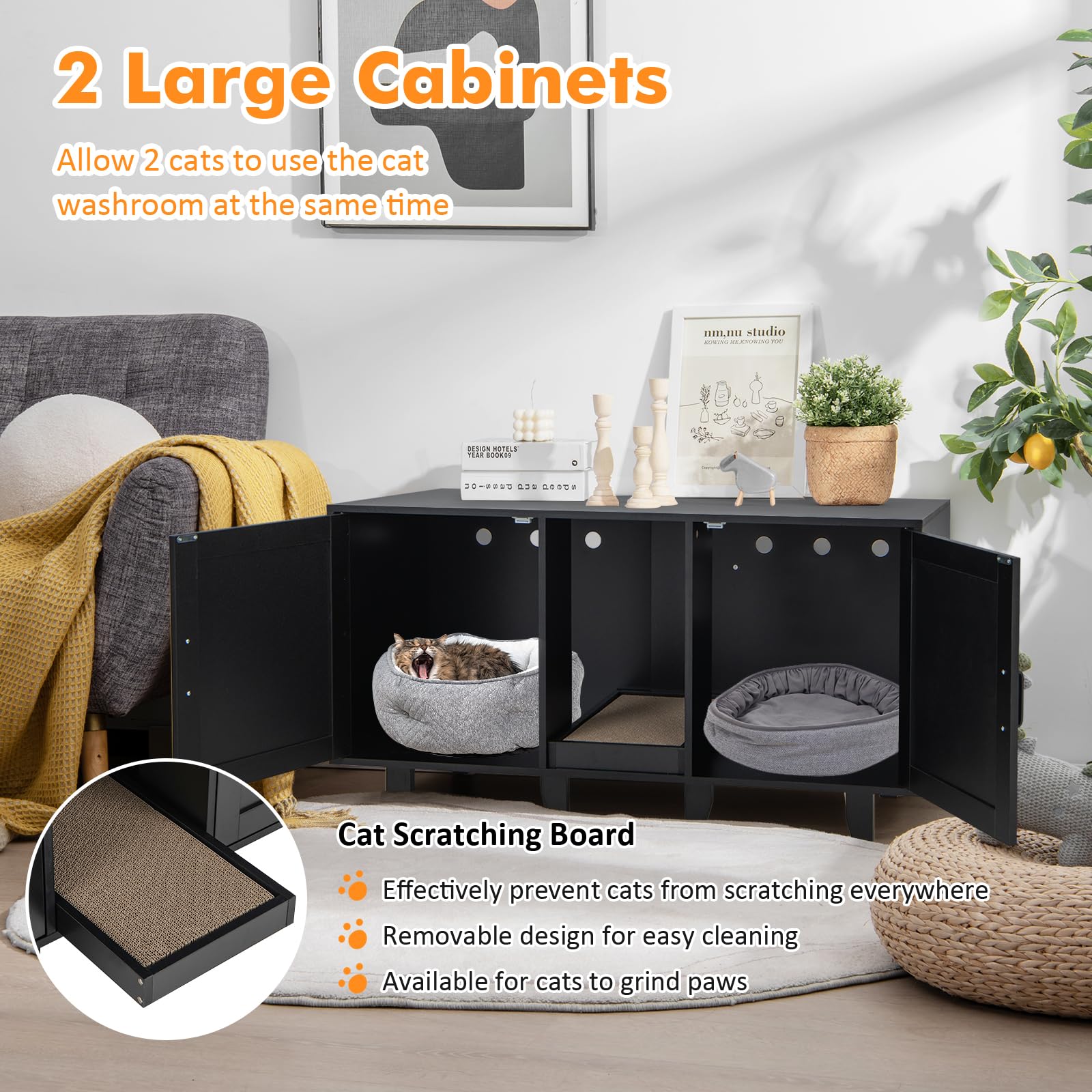 Giantex Cat Litter Box Enclosure - Cat Washroom Hidden Furniture with 2 Storage Cabinets