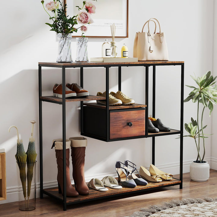 Giantex 40 Inch Console Sofa Table with Open Storage Shelves and Removable Drawer