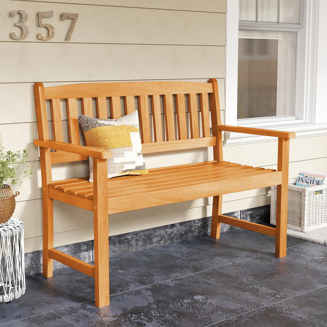 Giantex 2-Person Outdoor Bench Acacia Wood Patio Bench w/Ergonomic Backrest
