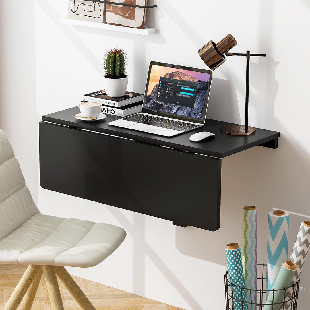 Giantex Wall Mounted Folding Table, 31.5" x 23.5" Wood Murphy Desk Drop-Leaf Table
