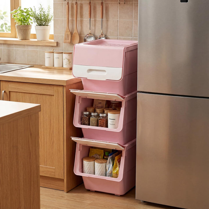 Giantex Plastic Stackable Storage Bins with Lids & Wheels