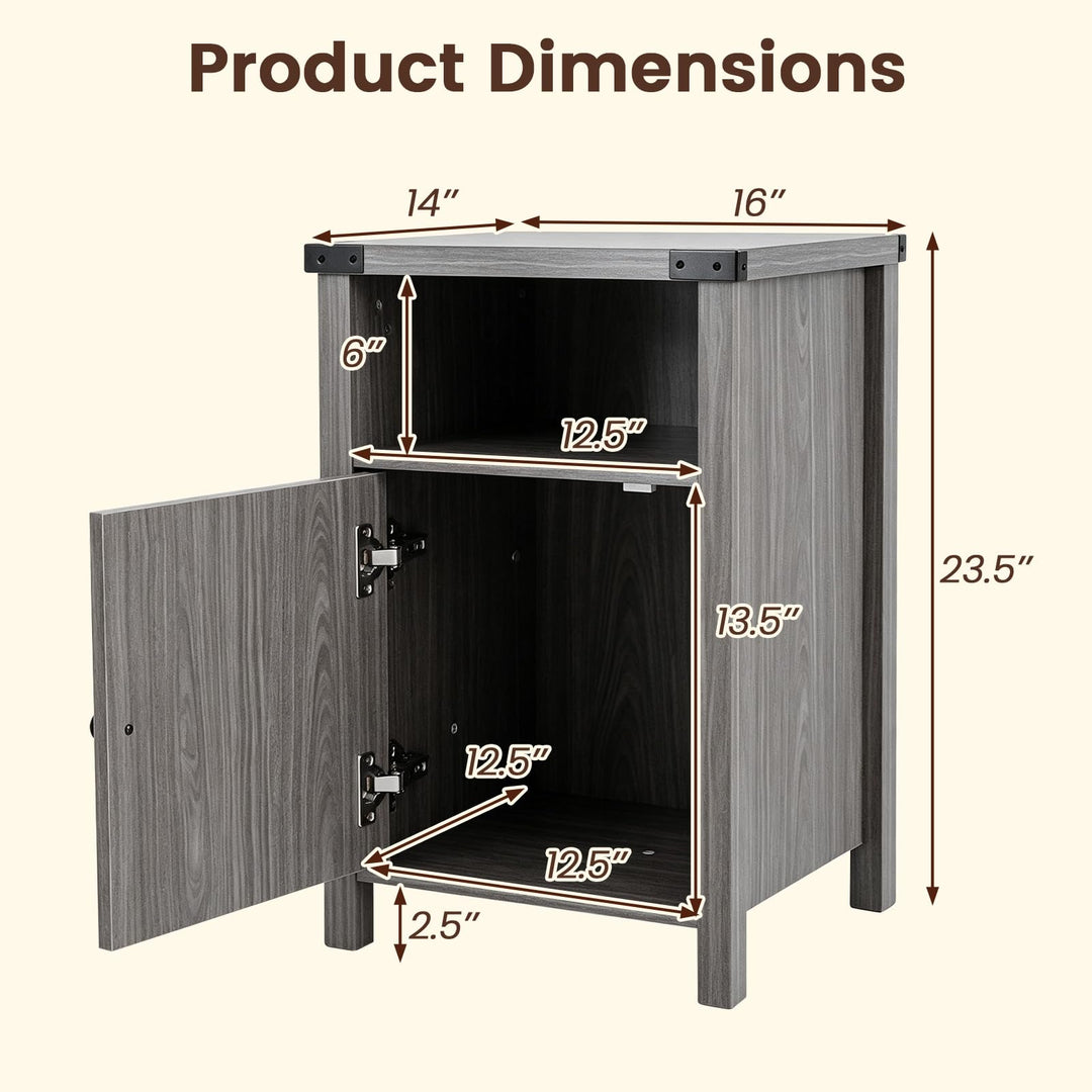 GIANTEX 16" Small Farmhouse Nightstand with Barn Door &amp; Storage Cabinet (1/2)