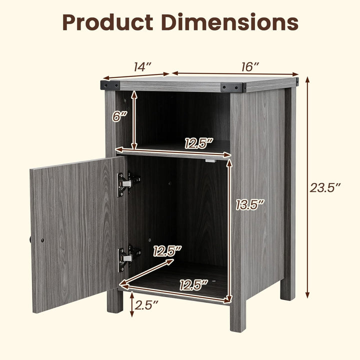 GIANTEX 16" Small Farmhouse Nightstand with Barn Door &amp; Storage Cabinet (1/2)