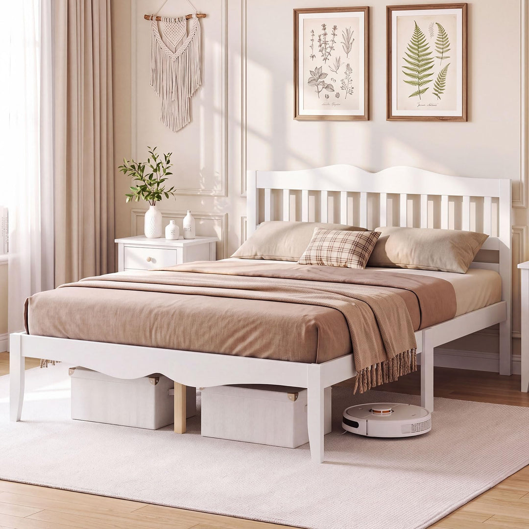 GIANTEX Full/Queen Size Wooden Bed Frame with Slatted Headboard