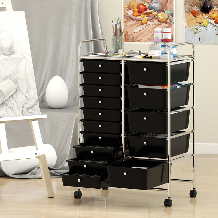 Giantex Rolling Storage Cart 15-Drawer Trolley with Chrome Plated Metal Frame