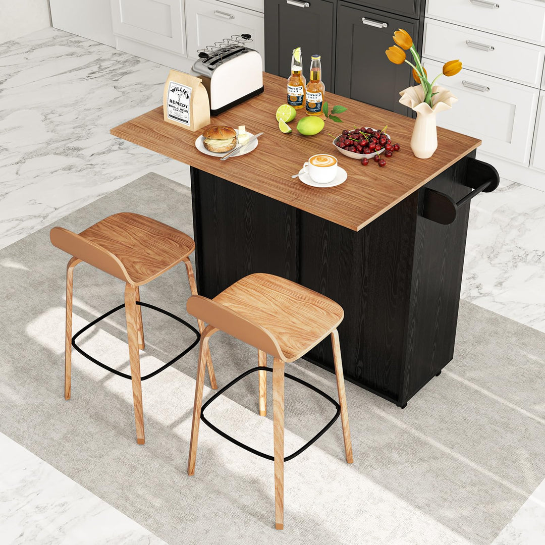 Giantex Kitchen Island Cart with Hidden Tilt Out Trash Can Cabinet, Drop Leaf, 2 Drawers, Towel Rack