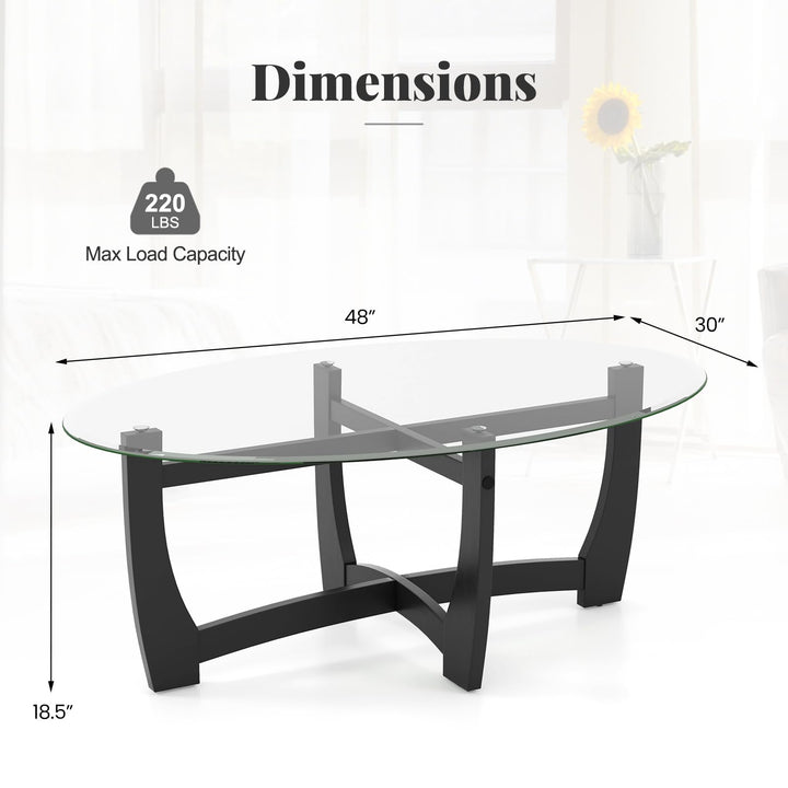 Giantex Glass Coffee Table, 48" Oval Accent Tea Table with Tempered Glass Top & Solid Wood Structure