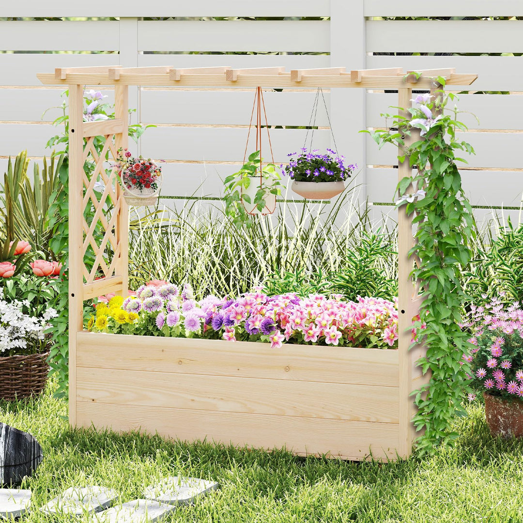 Giantex Raised Garden Bed with Sided Trellis and Hanging Roof