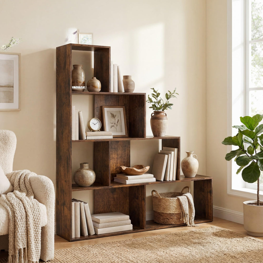 Giantex 6 Cube Geometric 4-Tier L-Shaped Bookcase with Cubes (1/2)